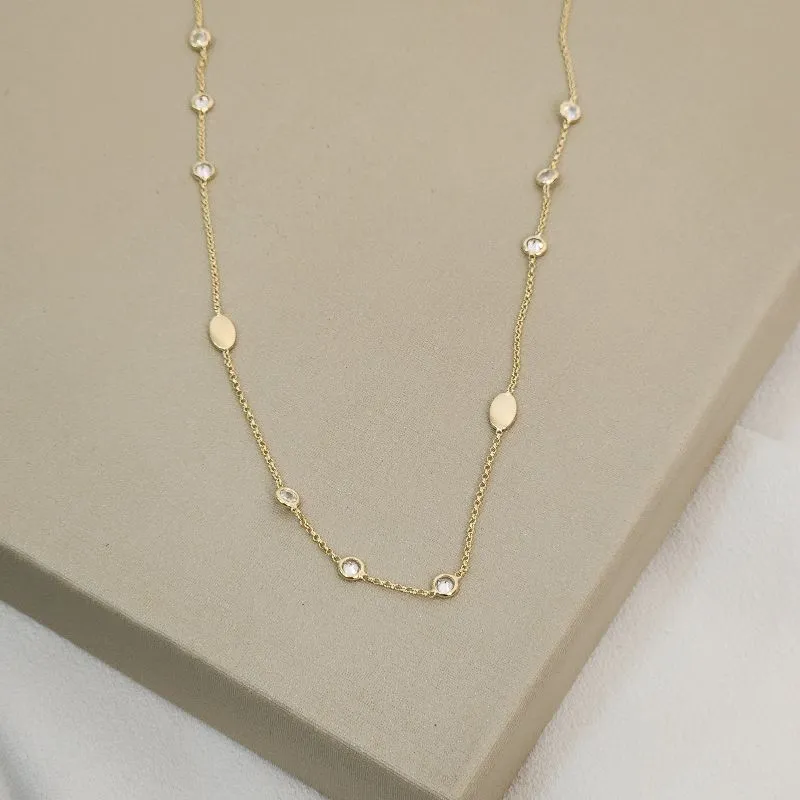 Gargantilha Corrente Fina Cristais Zircônia banhado Ouro 18k