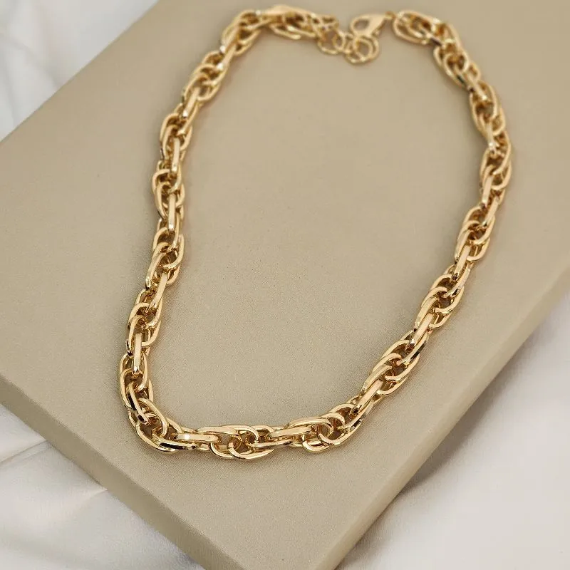 Maxi Colar Corrente Elos Entrelaçados banhado Ouro 18k