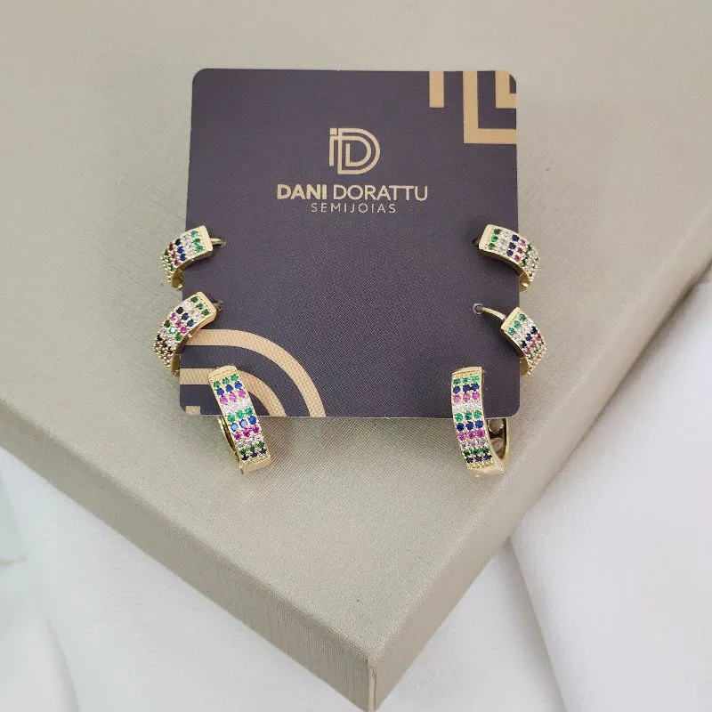 Mix Argolas Cravejada Zircônia Colorida banhada Ouro 18k