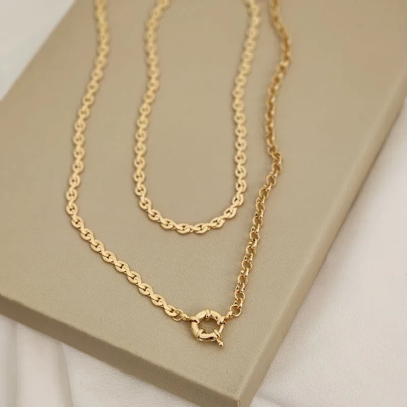 Mix Colar Corrente Elo Português e Trabalhada banhado Ouro 18k