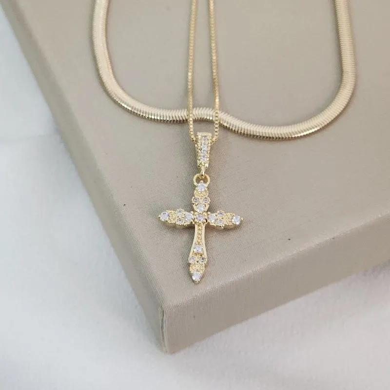 Mix Colar Maleavel Corrente Pingente Cruz banhado Ouro 18k