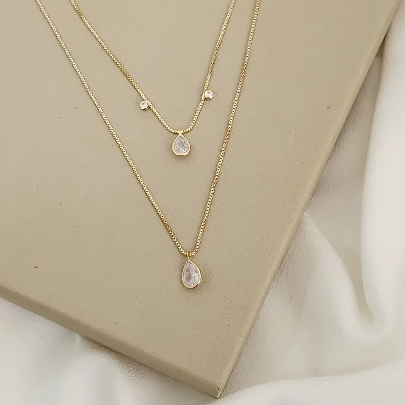 Mix de Colar Gota Zircônia banhado Ouro 18k