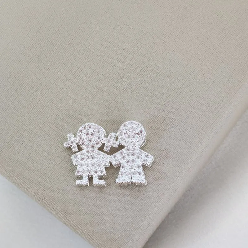 Pingente Casal Filhos Zircônia Cristal Prata