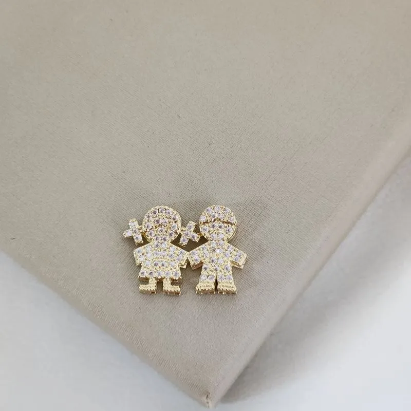 Pingente Casal Filhos Zircônia Cristal banhado Ouro 18k