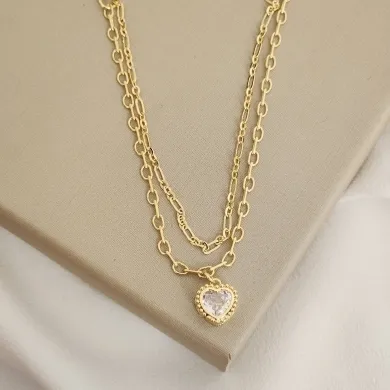 PULSEIRA COM DUPLA CORRENTE COM PINGENTE CORAÇÃO