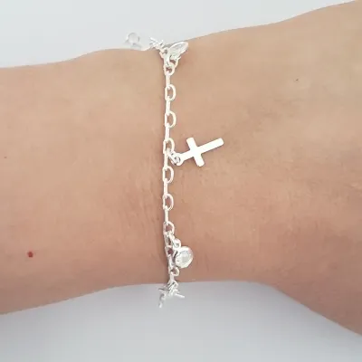 PULSEIRA COM ZIRCÔNIA E PINGENTE CRUZ