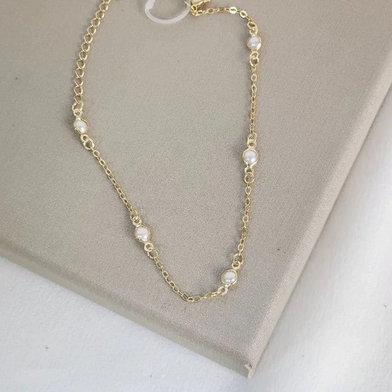 Pulseira Delicada Pérola com Zicôrnia banhada Ouro 18k