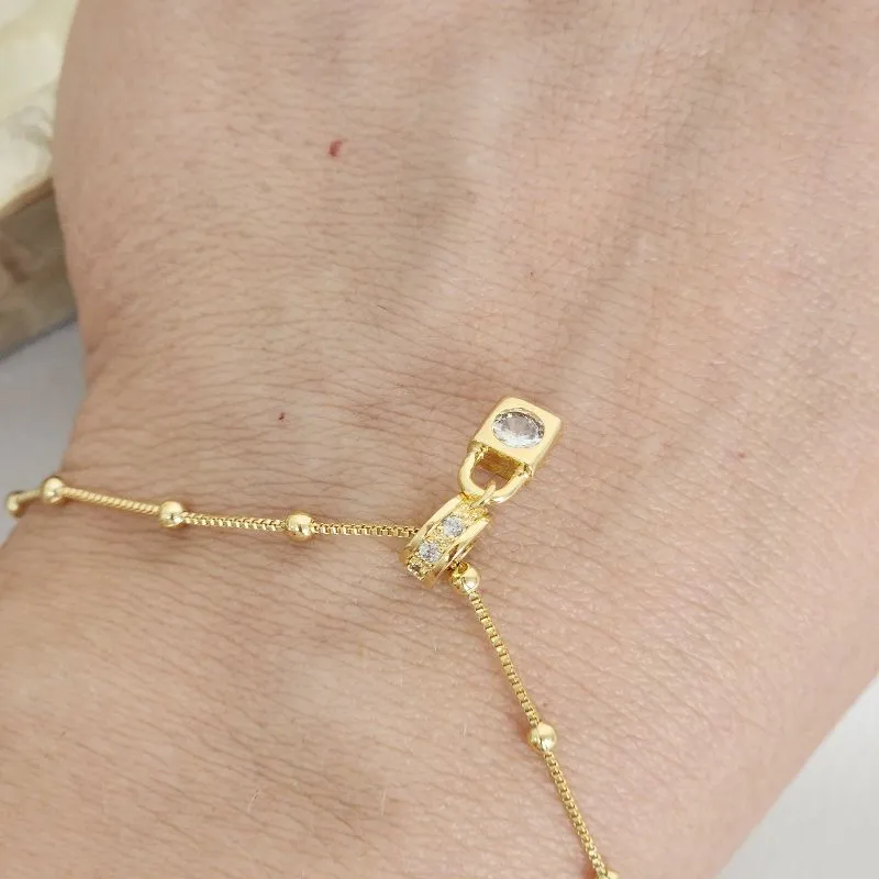 Pulseira Delicada Pingente Cadeado Zircônia banhada Ouro 18k