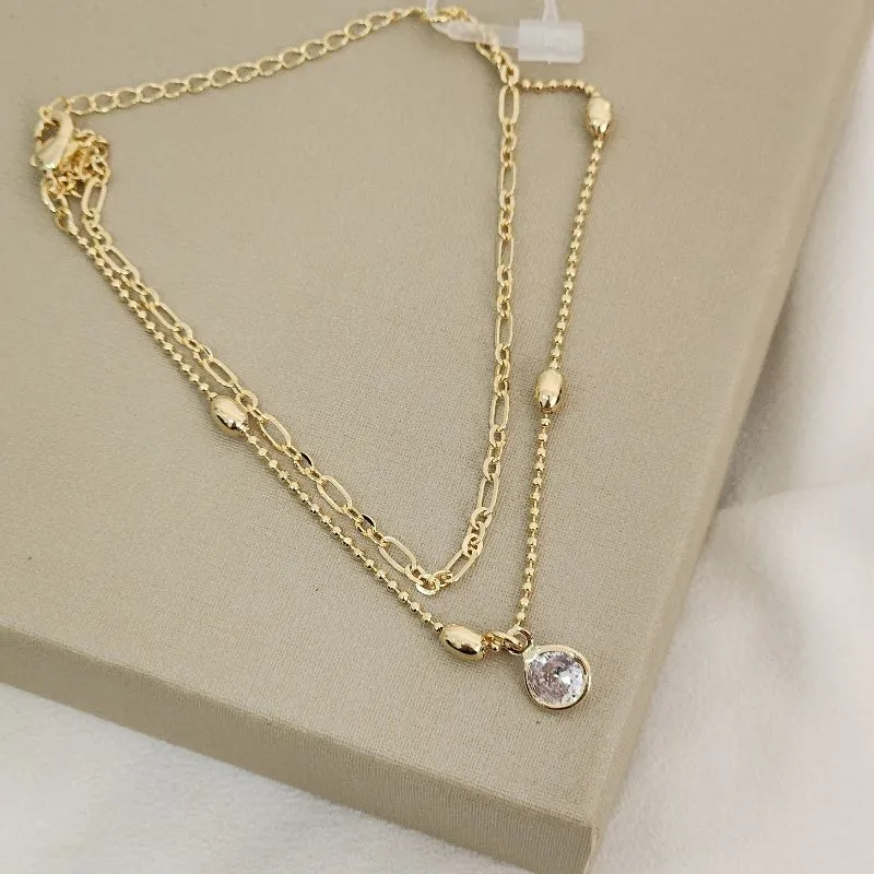 Pulseira Dupla Corrente Elos finos e Bolinhas banhado Ouro 18k