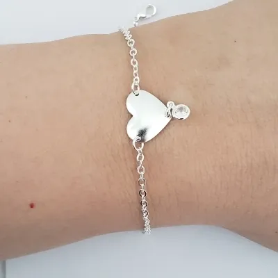 PULSEIRA LISA CORAÇÃO COM PINGENTE ZIRCÔNIA