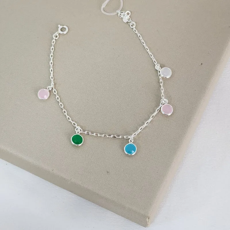 Pulseira Zircônia Colorida banhada Prata