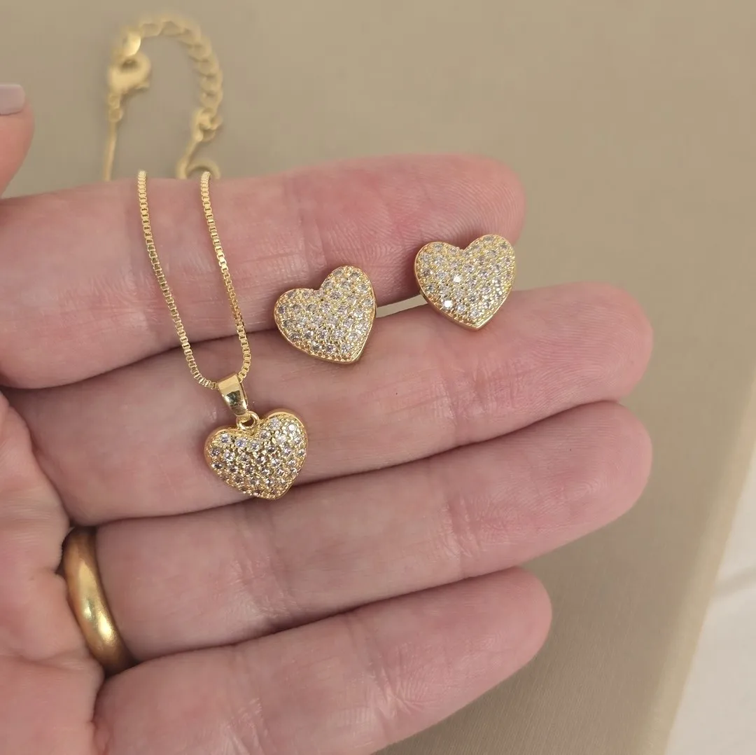 Conjunto Delicado Coração Zirconia
