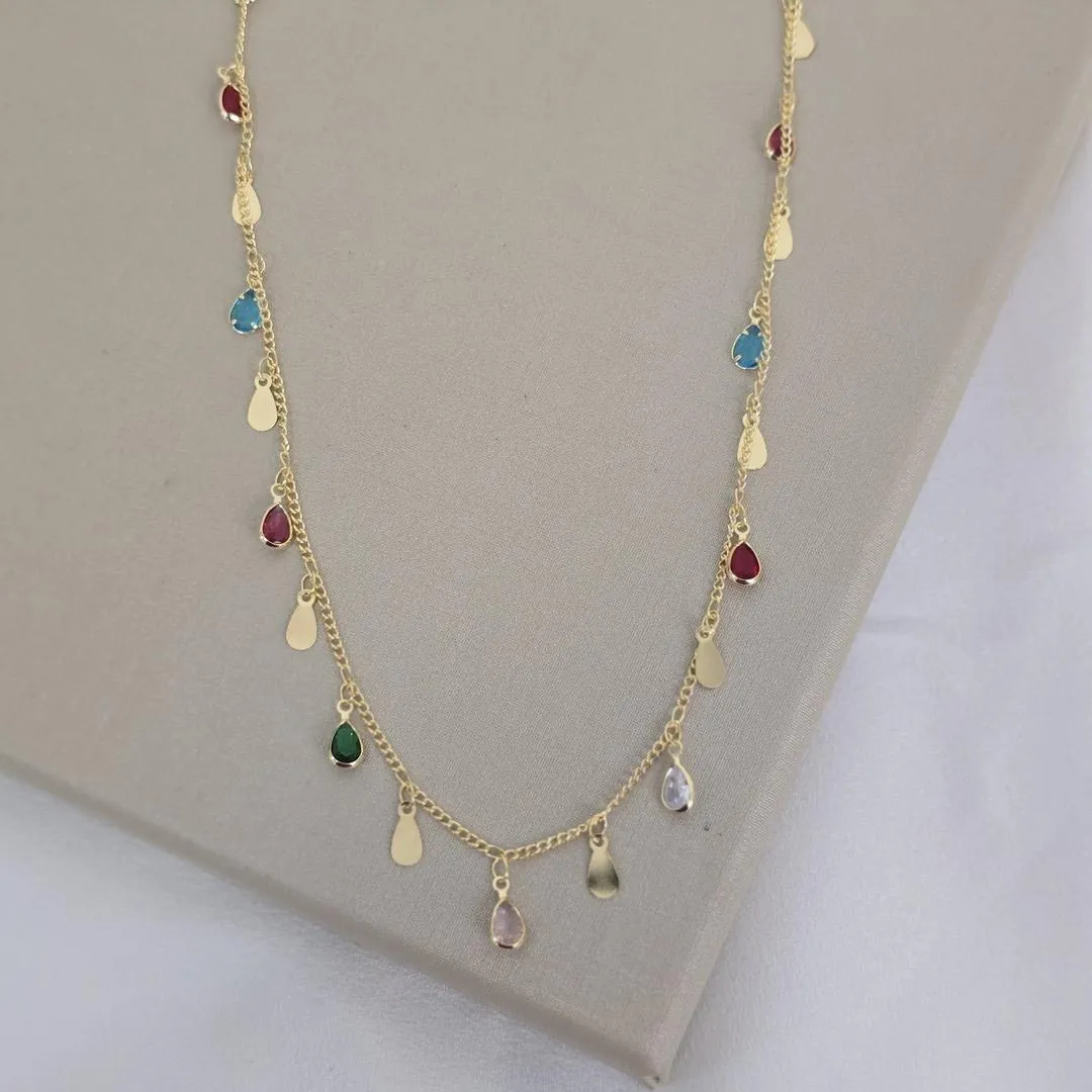 Colar Choker Delicado com Cristal Colorido