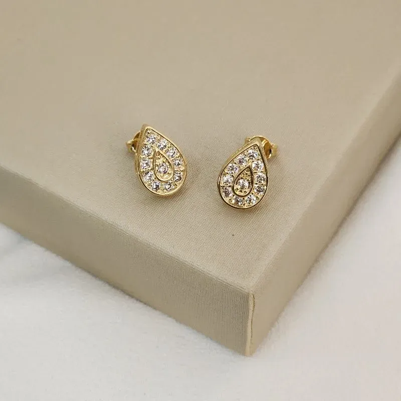 Brinco Delicado Gota Zircônia banhado Ouro 18k