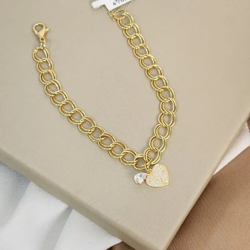 PULSEIRA ELO PINGENTE CORAÇÃO I GOTA ZIRCÔNIA