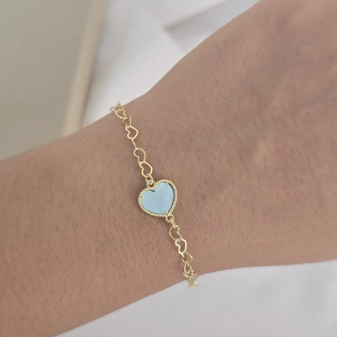 Pulseira Vancleef Coração Azul