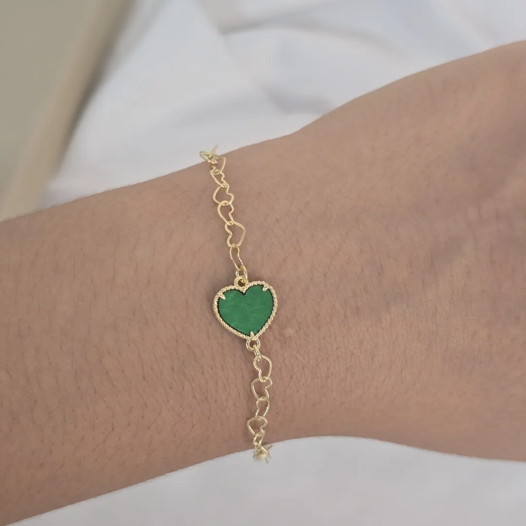 Pulseira Vancleef Coração Verde