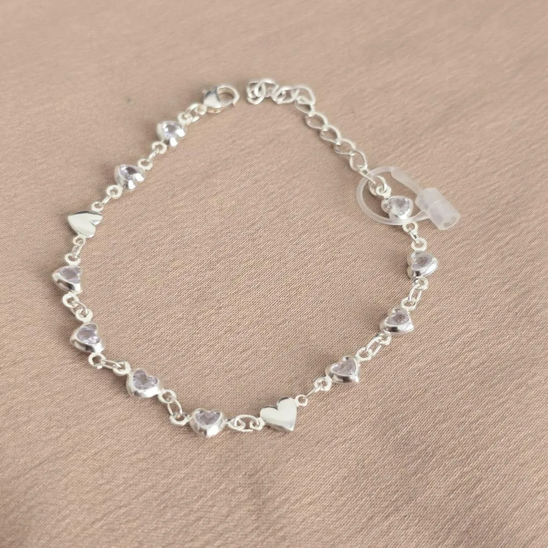 Pulseira Corações Lisos e de Zircônia