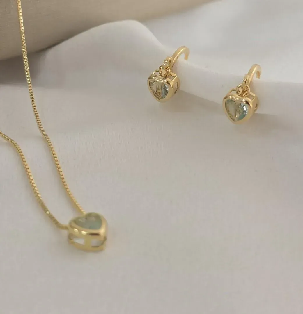 Conjunto Delicado Argola De Coração