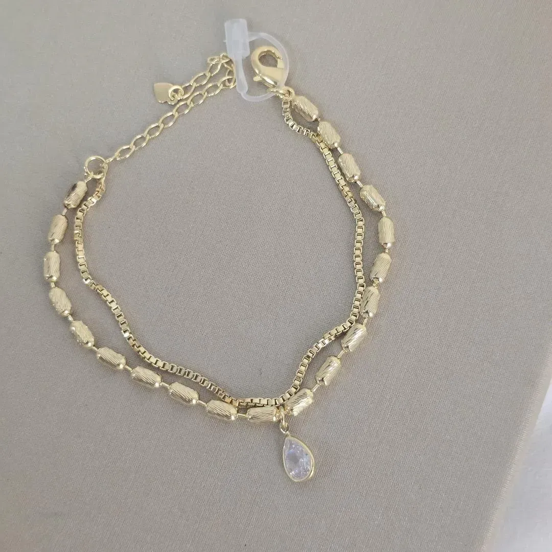 Pulseira Dupla Gota de Zircônia