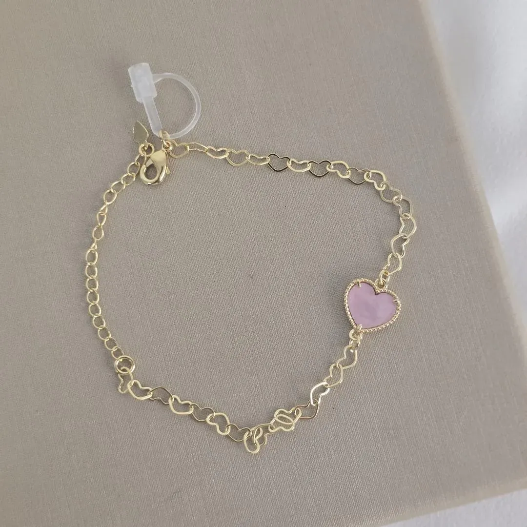 Pulseira Vancleef Coração Rosa Claro