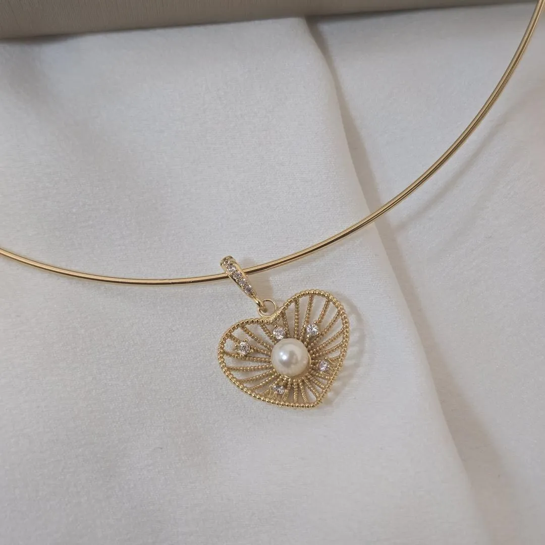Conjunto Colar de Aro Coração Vazado