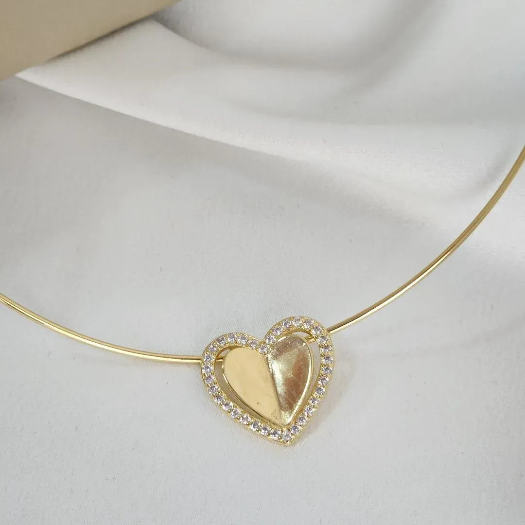 Conjunto Colar de Aro Coração Zircônia