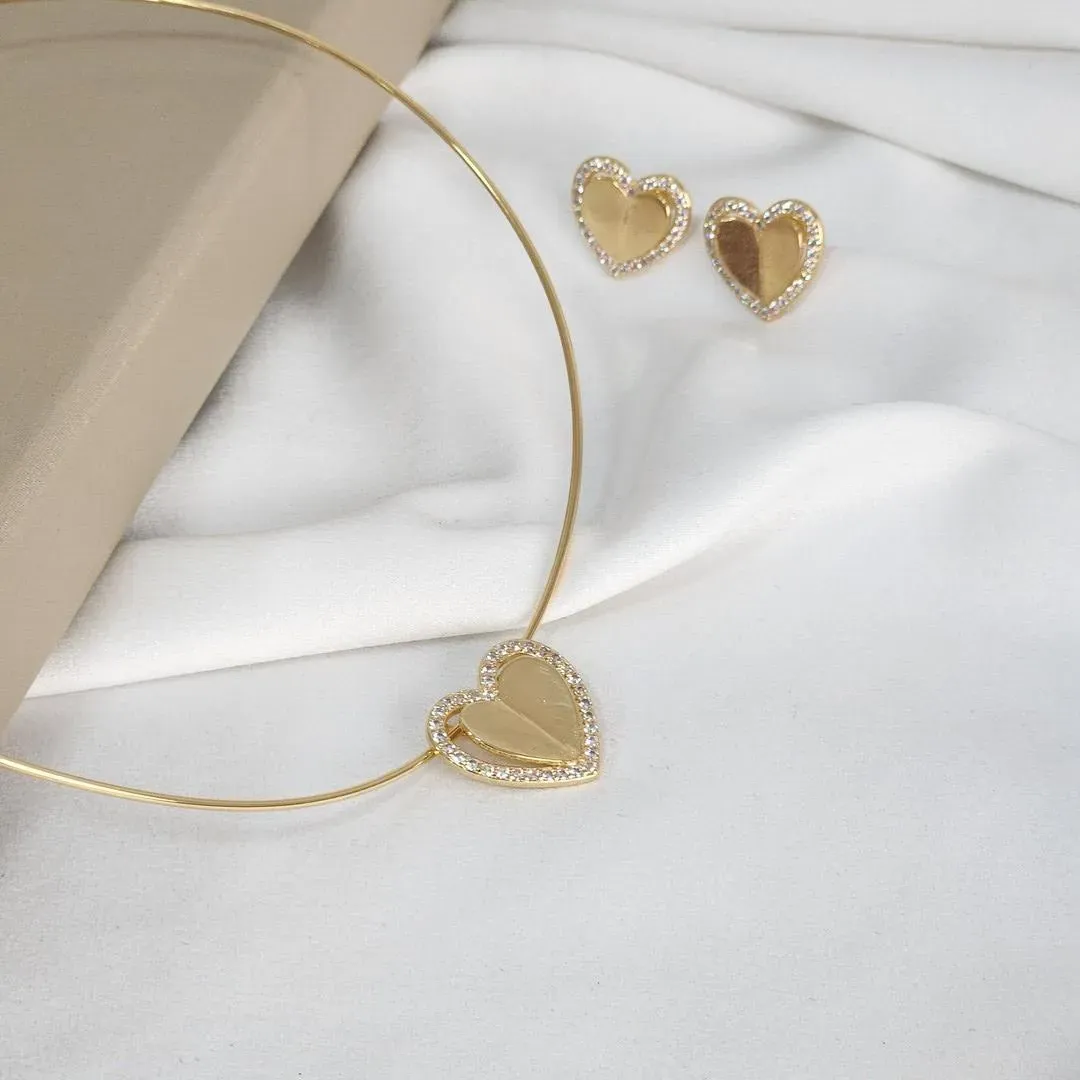 Conjunto Colar de Aro Coração Zircônia