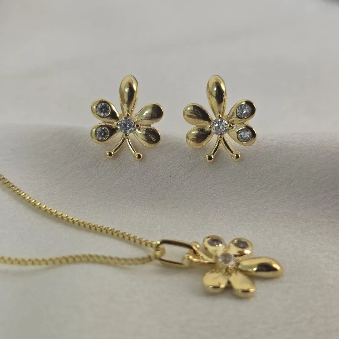 Conjunto Delicado Flor Zircônia