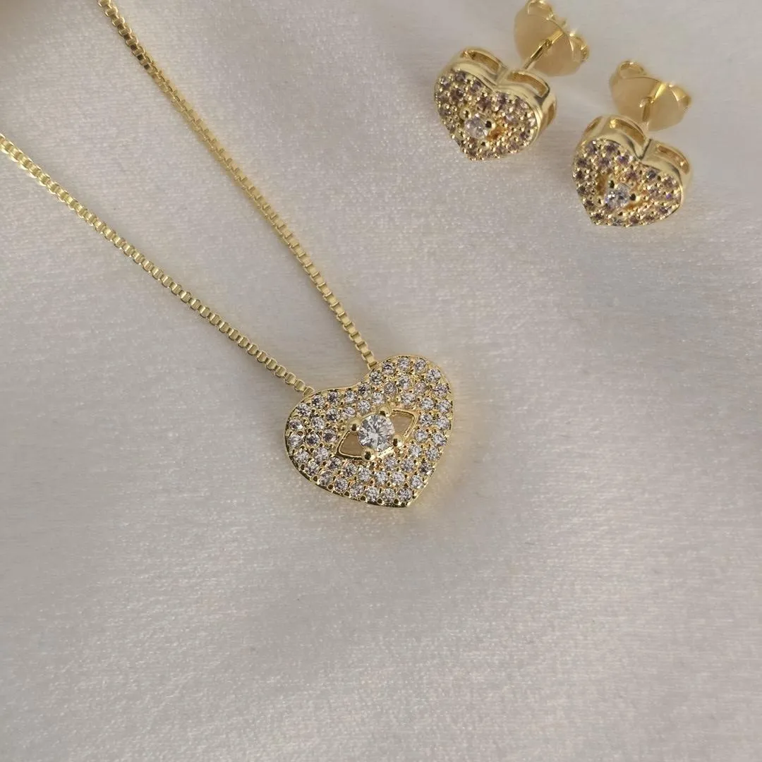 Conjunto Delicado Coração Zircônia