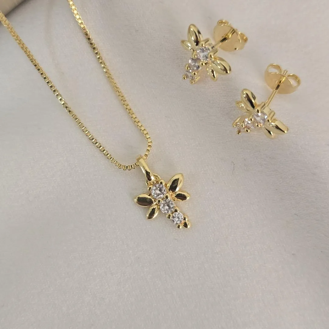 Conjunto Delicado Libélula Zircônia