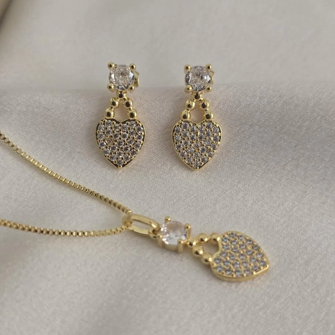 Conjunto Delicado Coração Zircônia