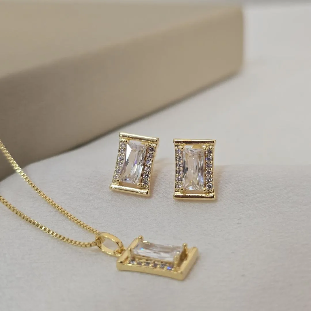 Conjunto Delicado Retangular Zircônia