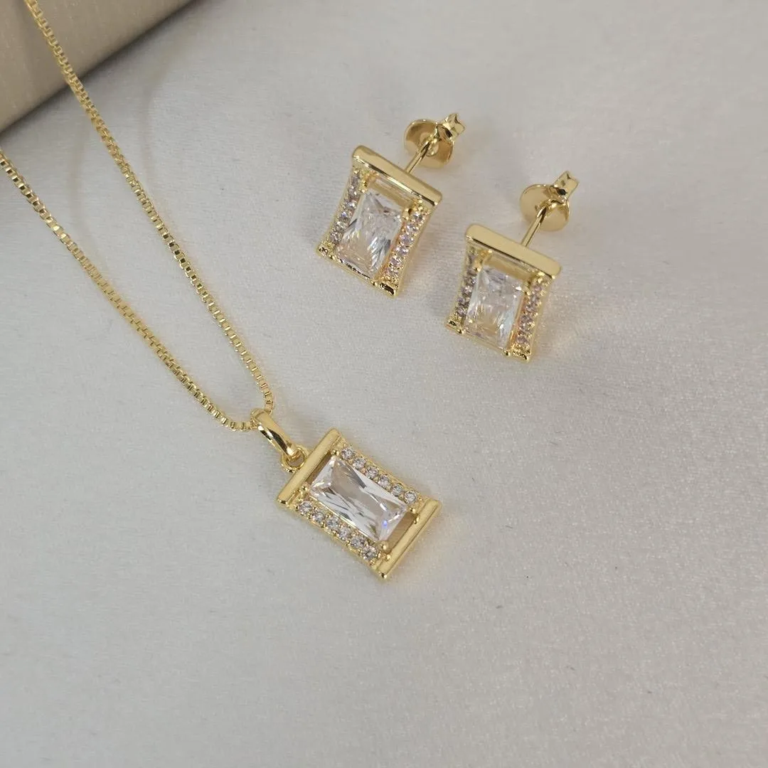 Conjunto Delicado Retangular Zircônia