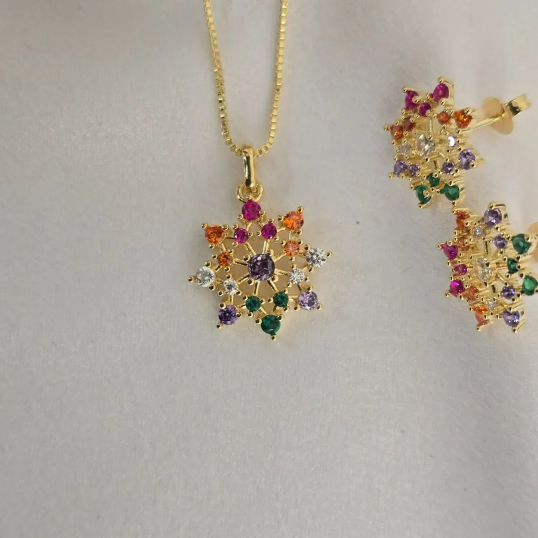 Conjunto Delicado Pedra e Zircônia