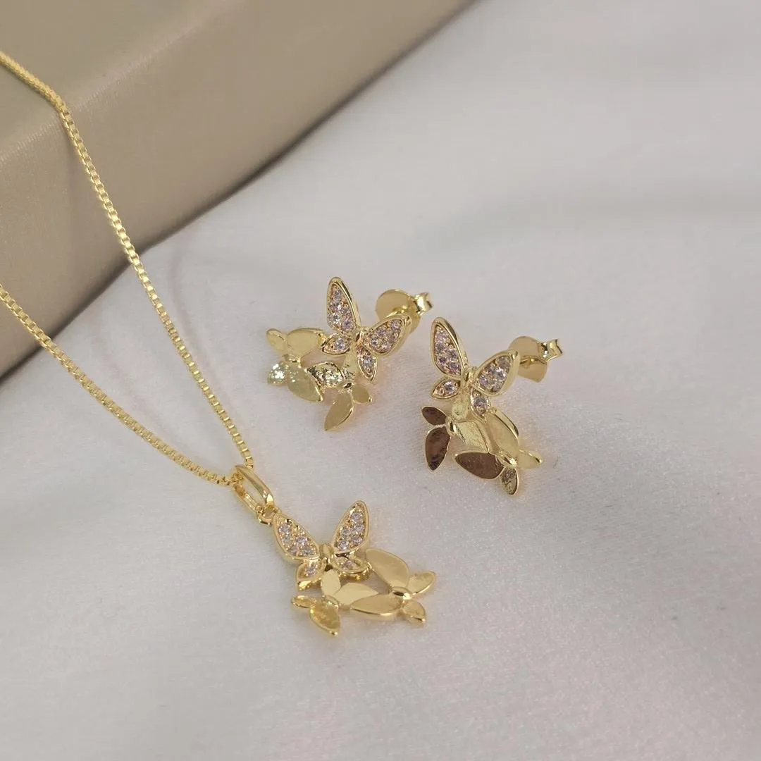 Conjunto Delicado Borboletas Lisas e Zircônia