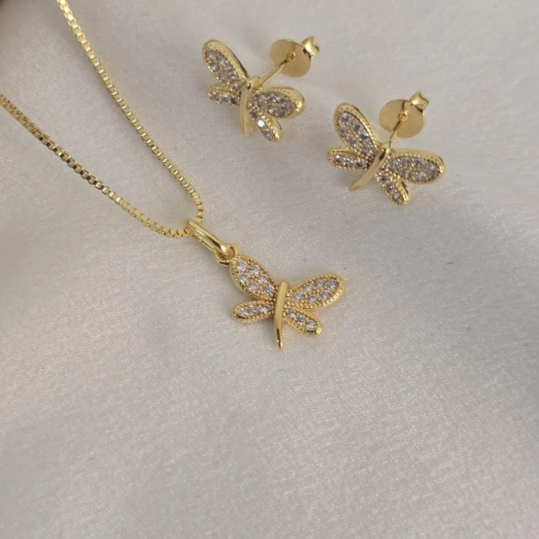 Conjunto Delicado Libélula Zircônia