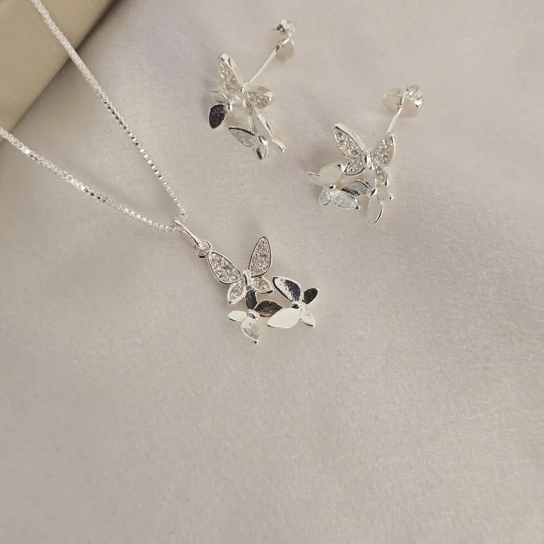 Conjunto Delicado Borboletas Lisas e Zircônia