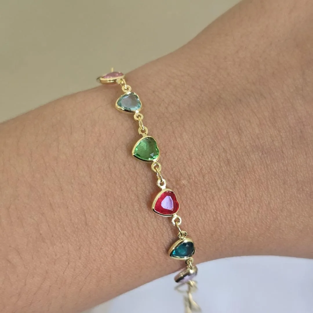 Pulseira Delicada Corações Coloridos