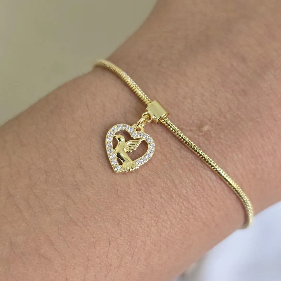 Pulseira Delicada Pomba da Paz Zircônia