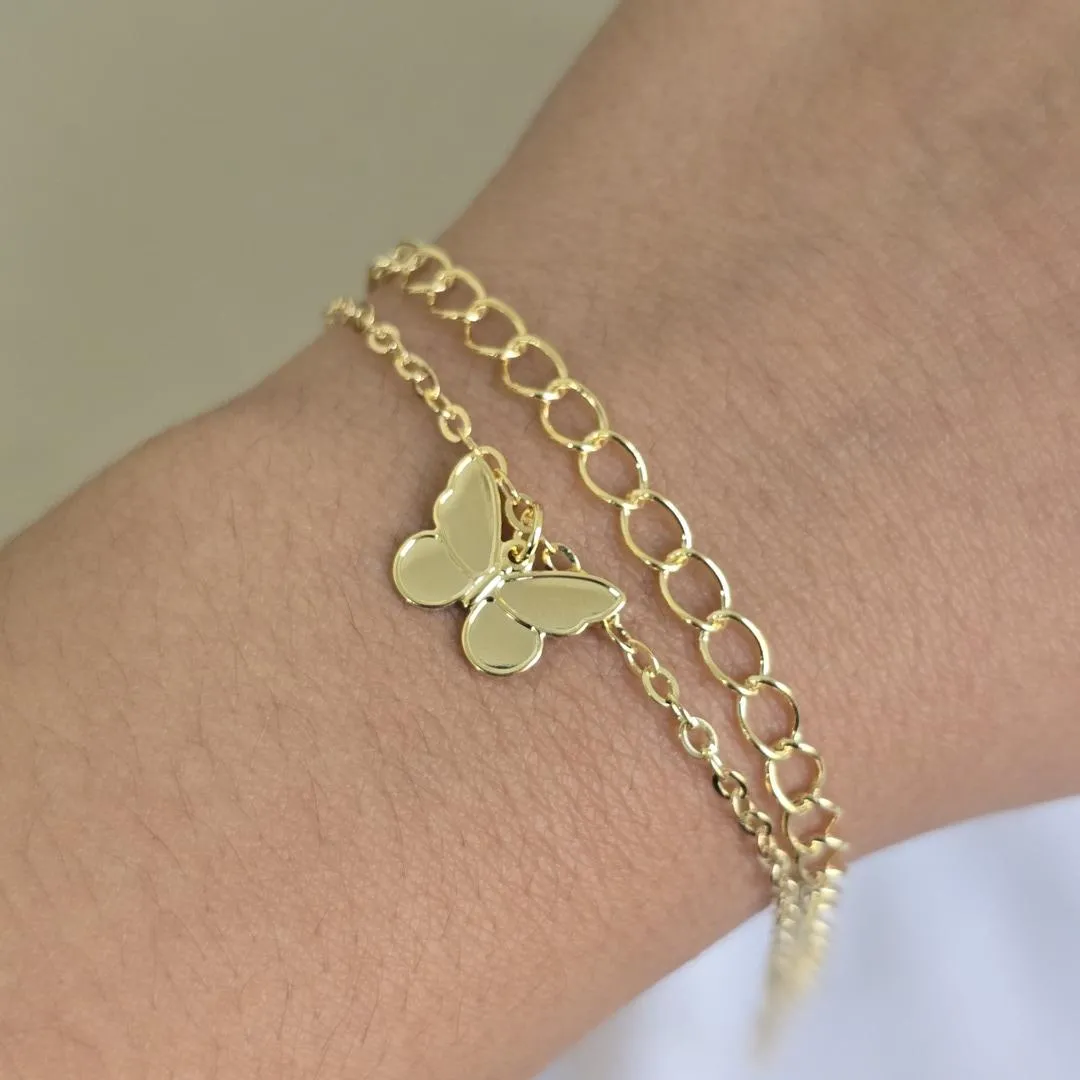 Pulseira Dupla Delicada Borboleta