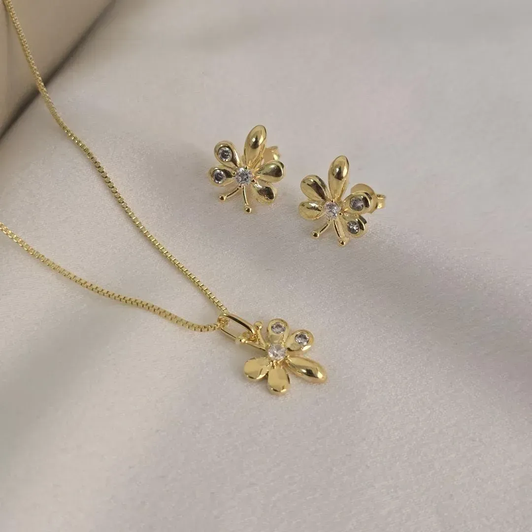 Conjunto Delicado Flor Zircônia