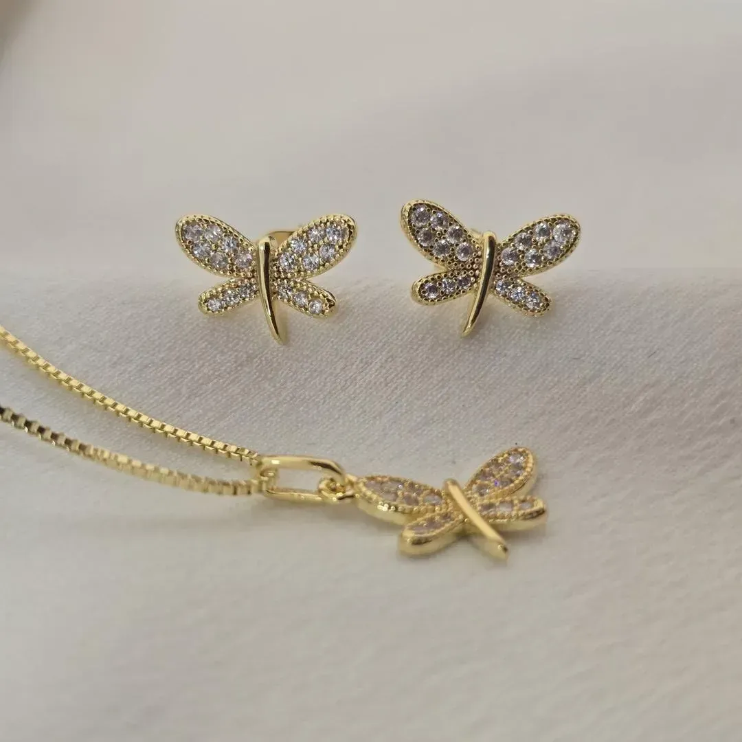 Conjunto Delicado Libélula Zircônia