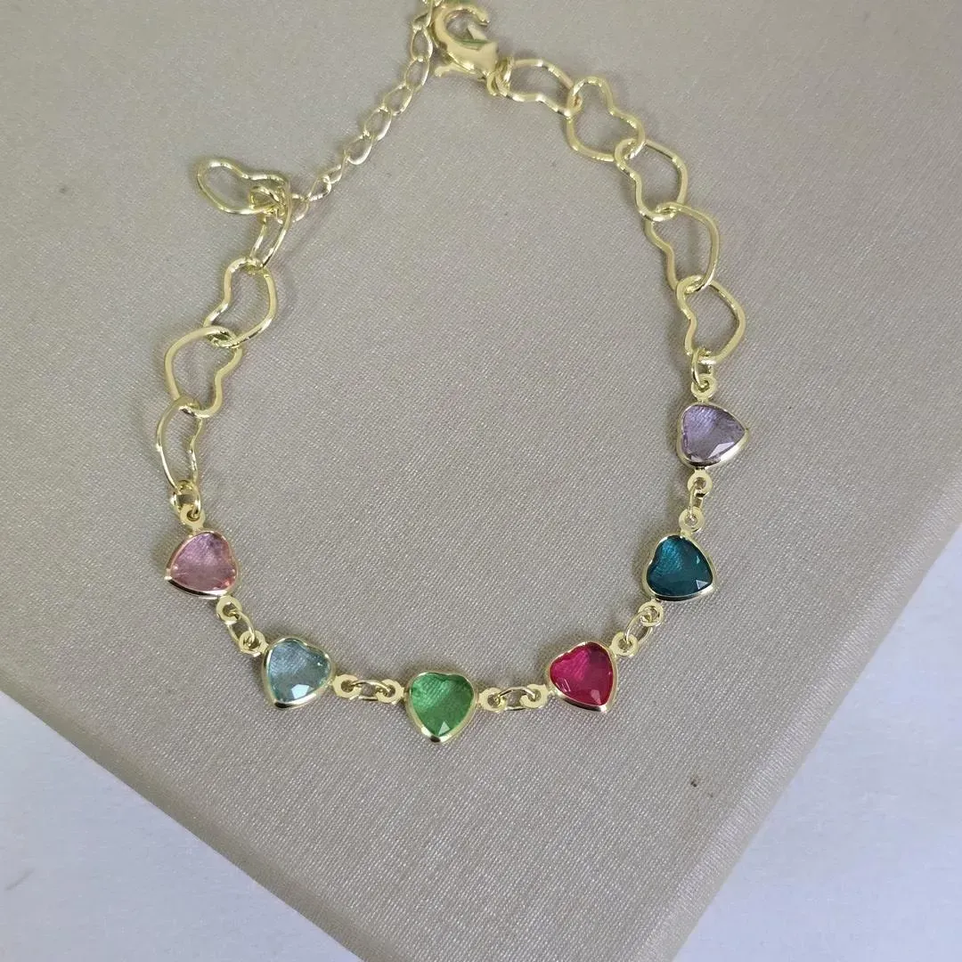 Pulseira Delicada Corações Coloridos