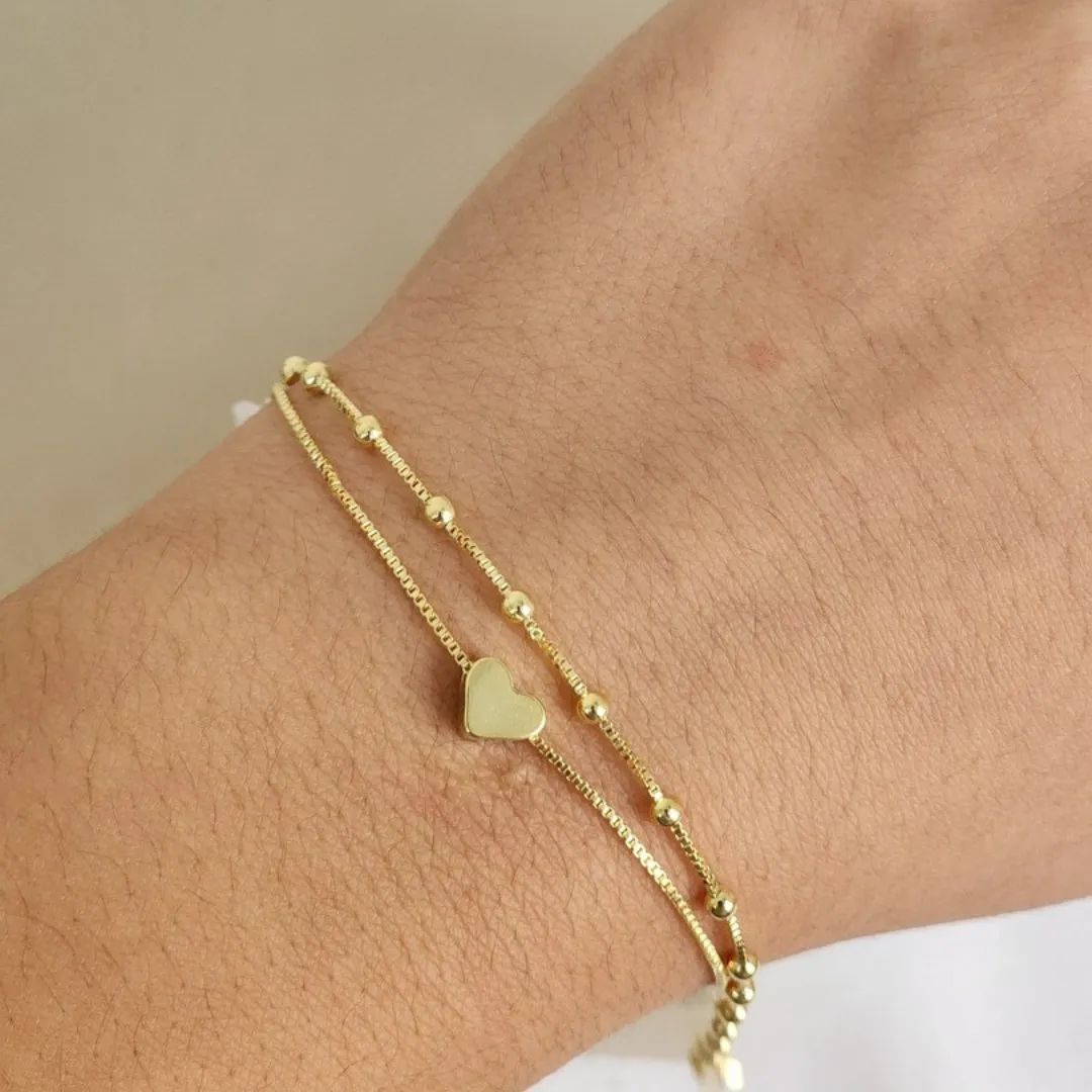 Pulseira Dupla Bolinha Coração