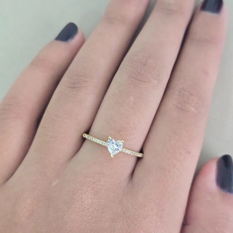 Anel Fino Coracao Zirconia
