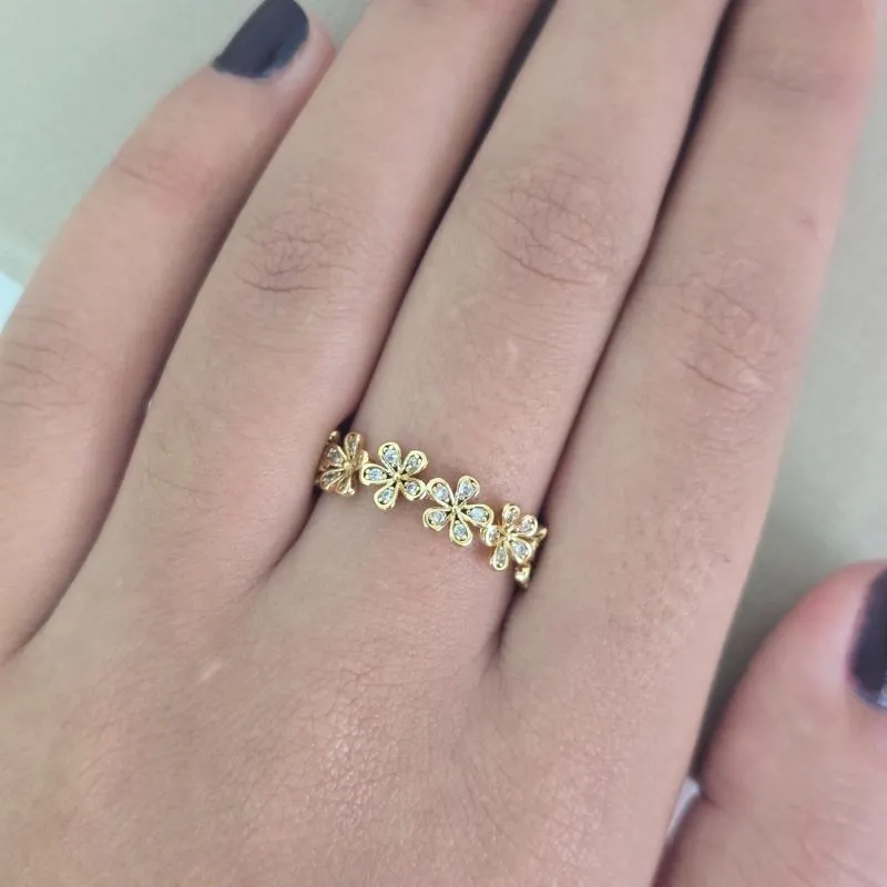 Anel Flor Regulavel Zirconia