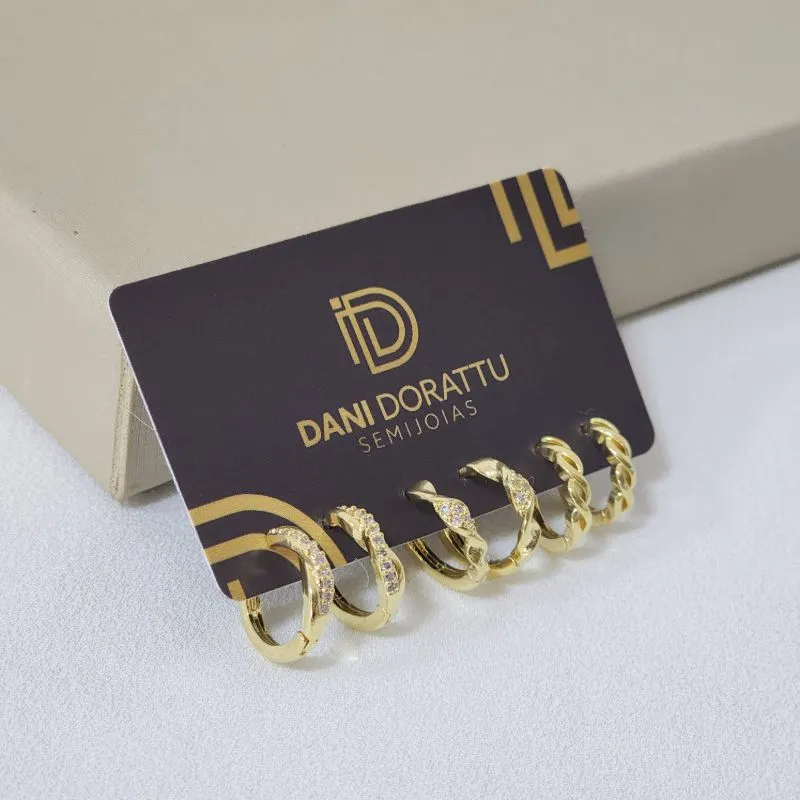 Trio de Argolas Delicadas Zircônia