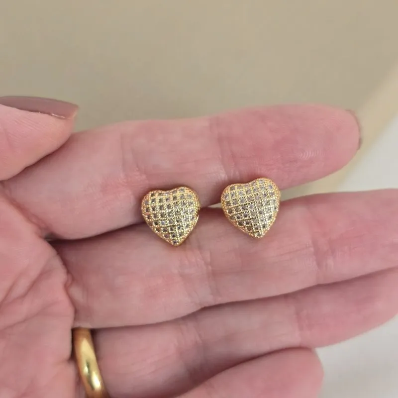 Brinco Pequeno Zirconia  Coração