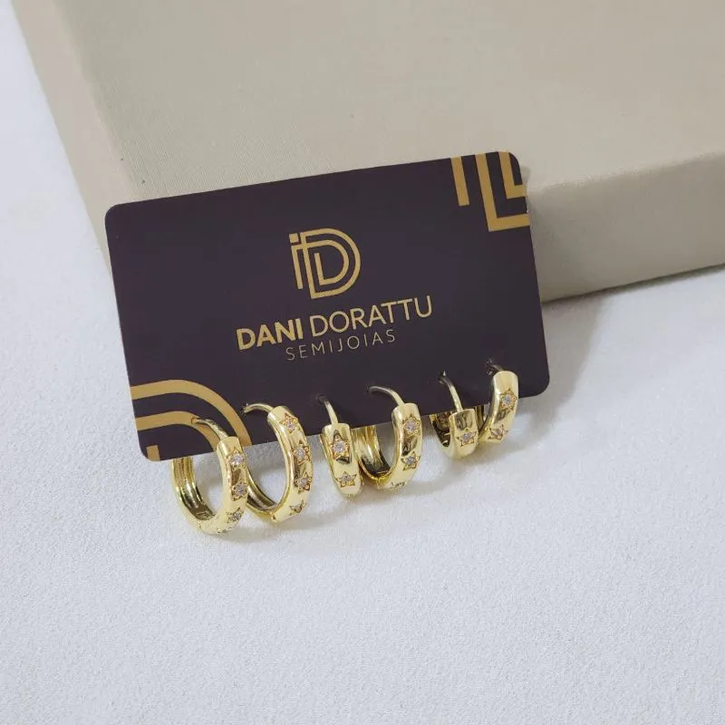 Trio de Argolas Delicadas Zircônia